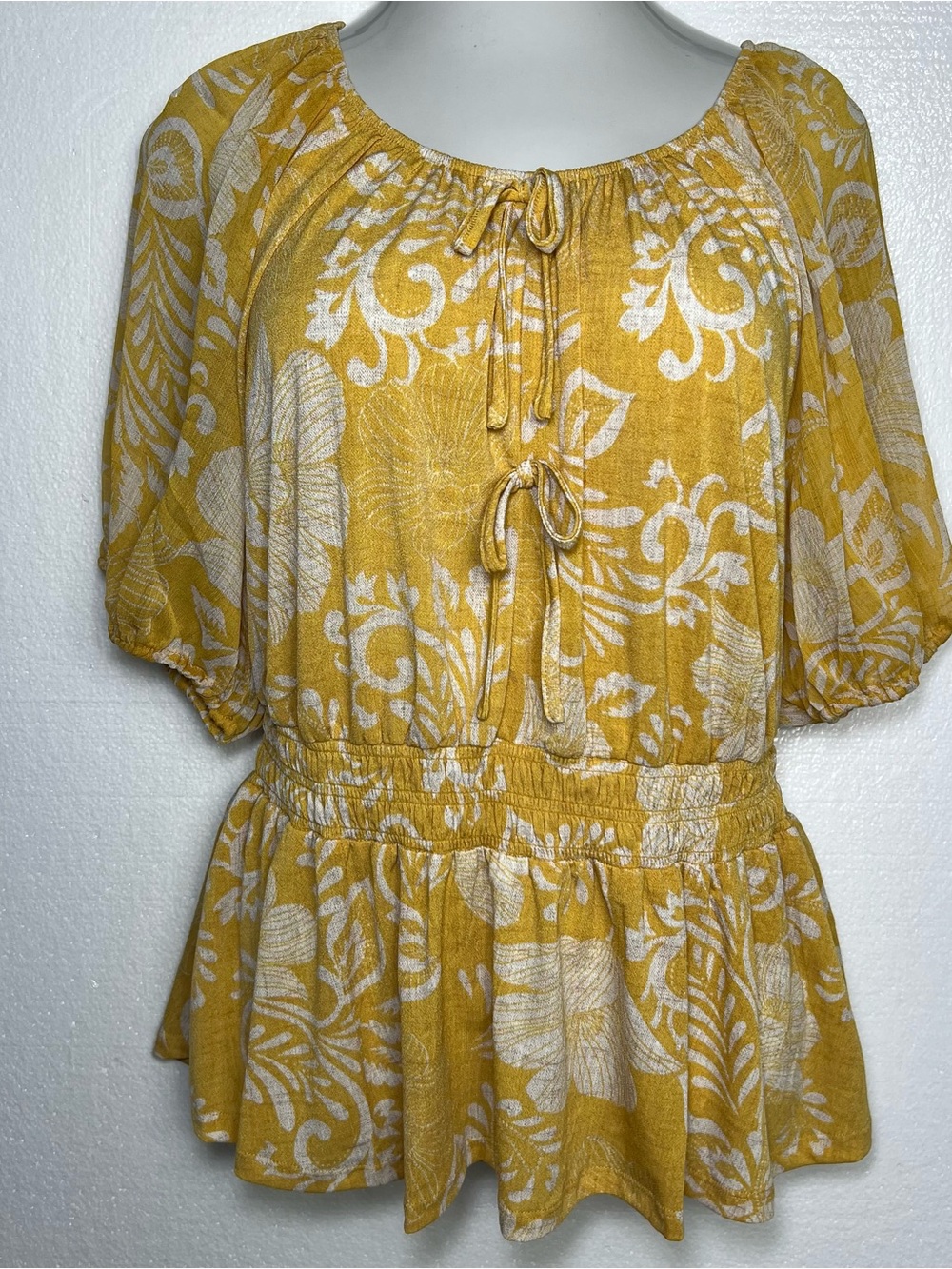 Chenault yellow boho yellow floral print blouse size 2X NWT